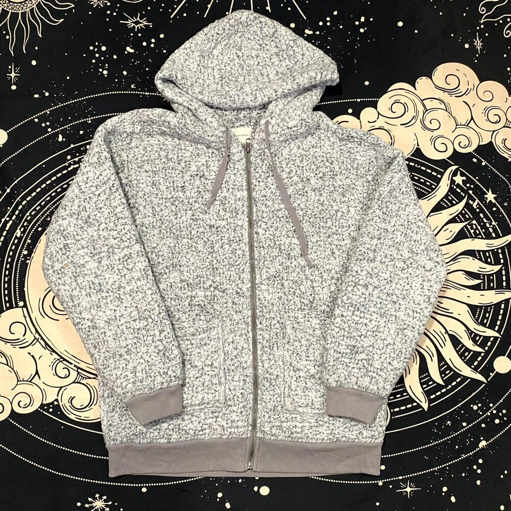 American Eagle Outfitters Hoodie Men's M Gray Polyester Fleece Full-Zip Cottage